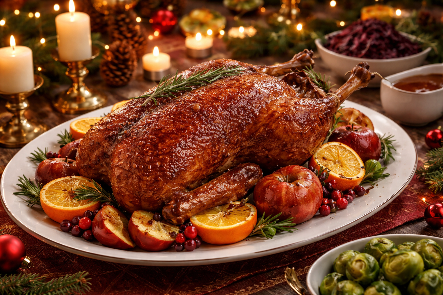 Festliches Festmahl mit Gans und Beilagen