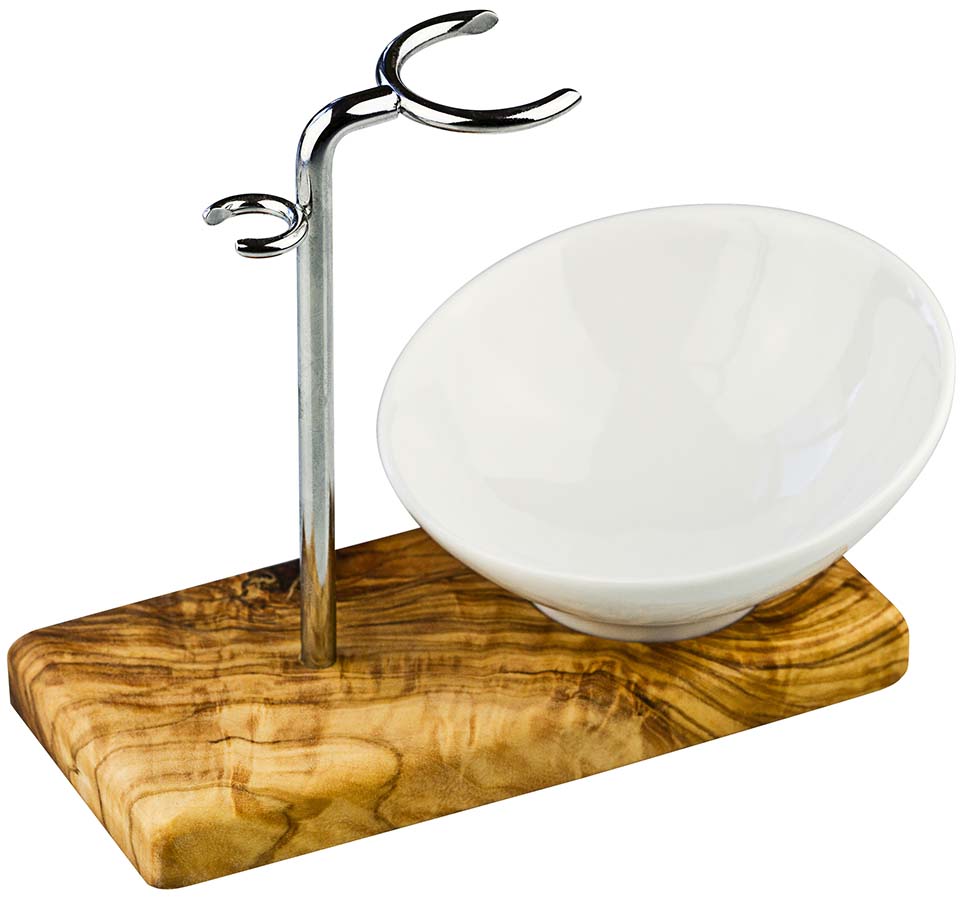 rasierpinselhalter-olivenholz-porzellan-pinselhalter-seifenschale-greendoor Rasierpinselhalter Olivenholz mit Schale