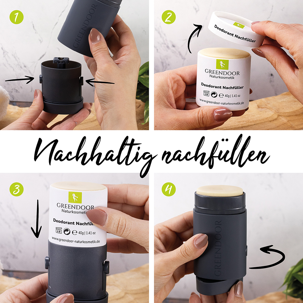 Anwendung Deodorant Refillsystem Refiller fuer Kids und Teens