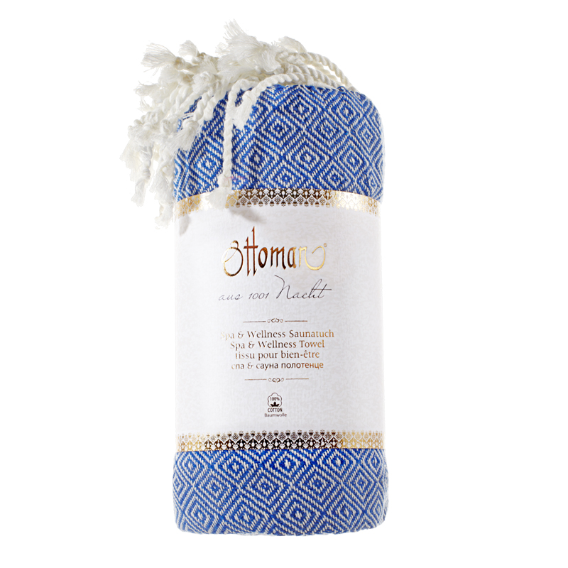 Ein Hamamtuch in der Farbe blau ist abgebildet