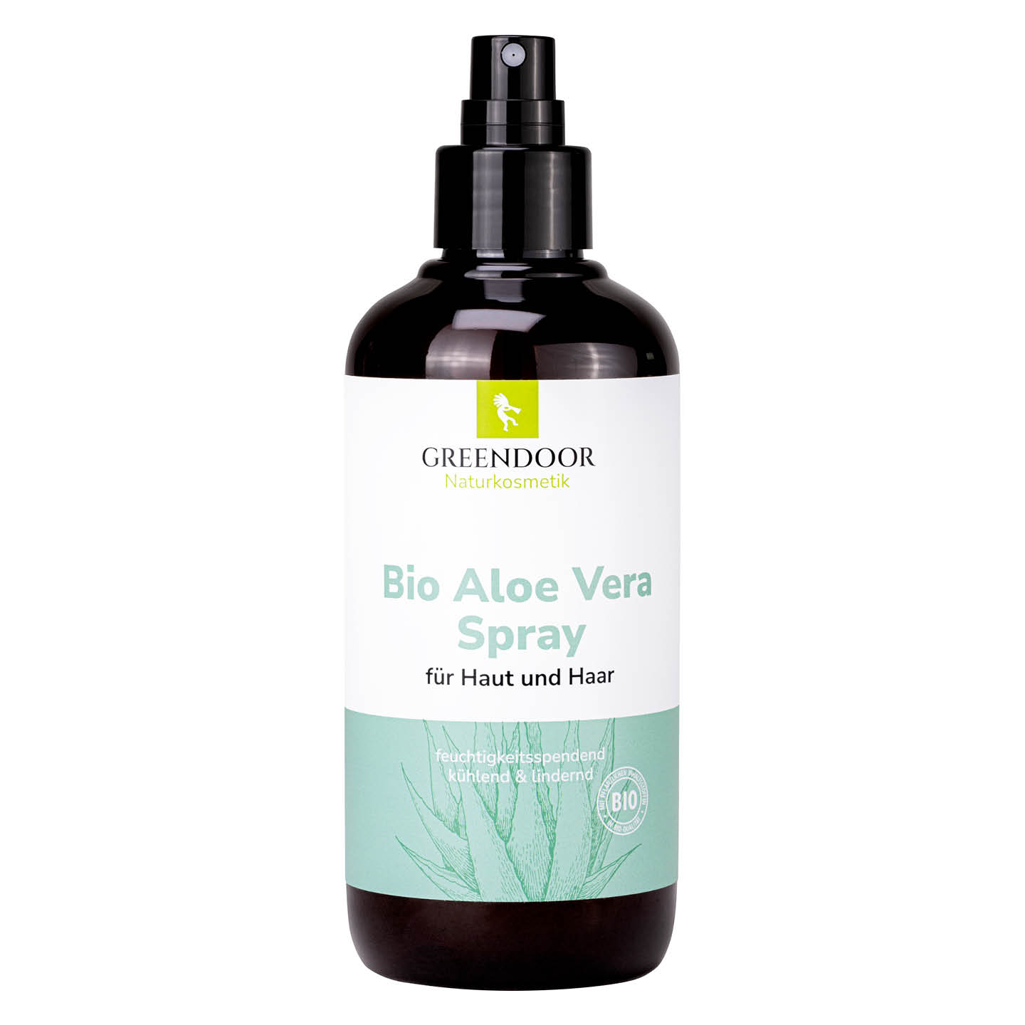Aloe Vera Spray Eine braune Flasche mit Aloe Vera Spray von Greendoor
