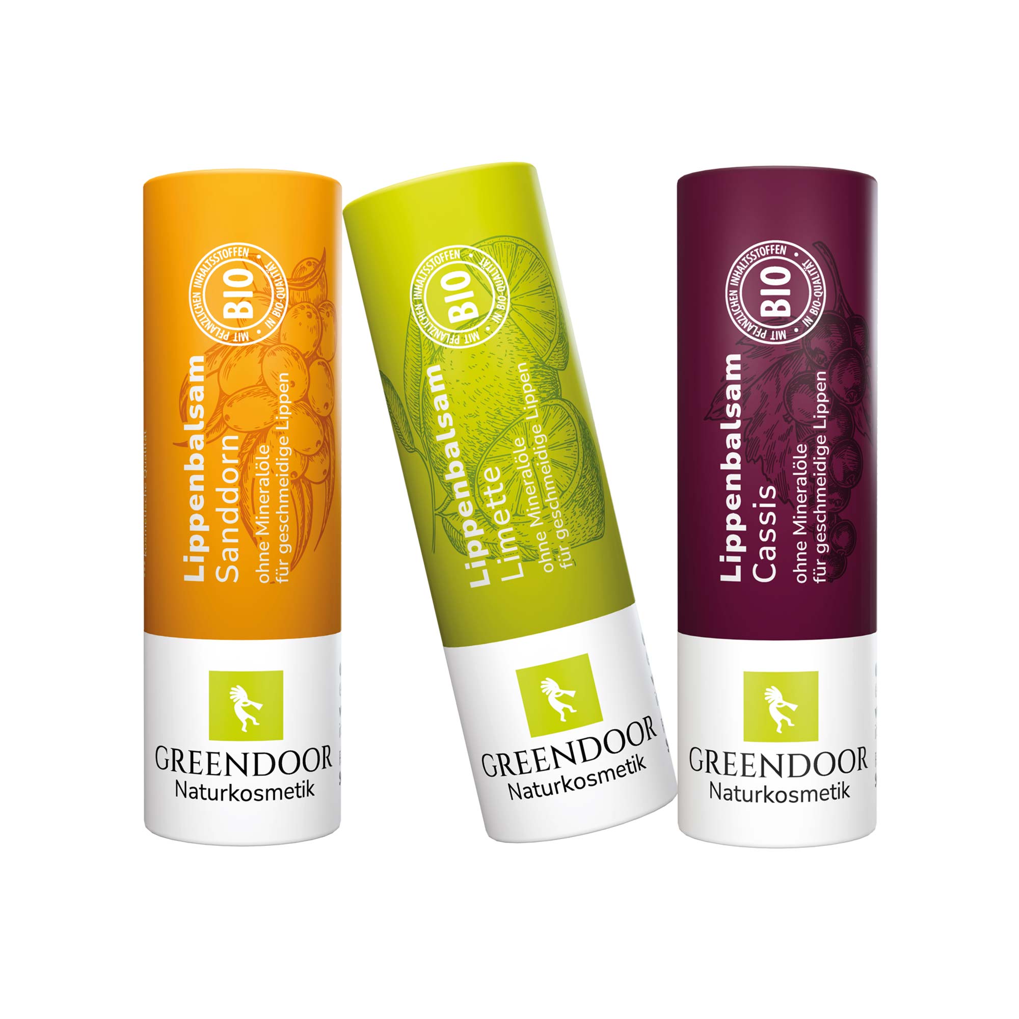 Lippenpflege Set FRUCHT Drei Lippenbalsame in den Sorten Sanddorn, Limette und Cassis