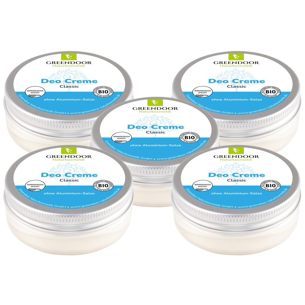 Deo Creme Classic Sparset XL fünf Dosen Greendoor Deo Creme classic Dose